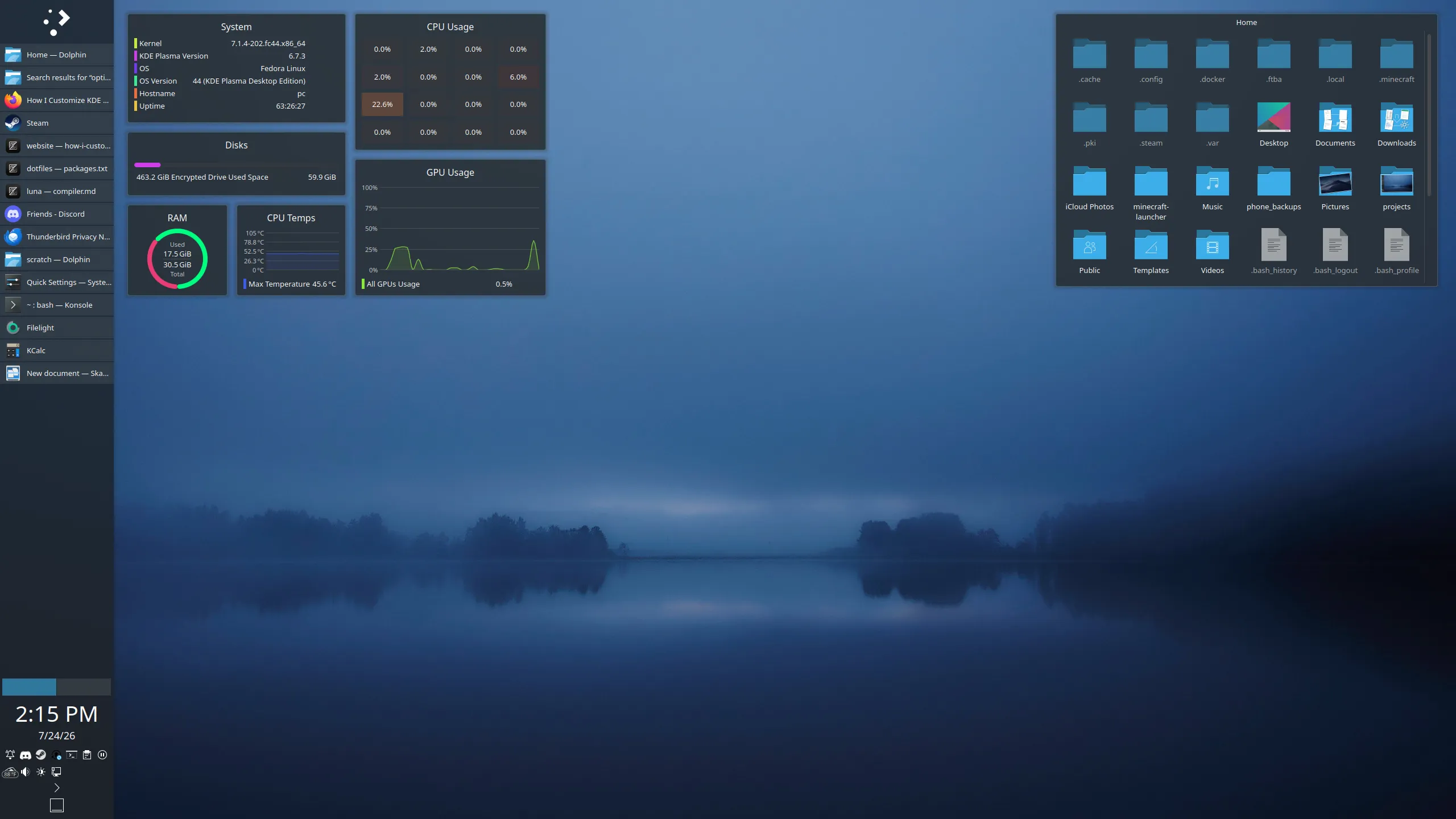A screenshot of my KDE desktop widgets.
